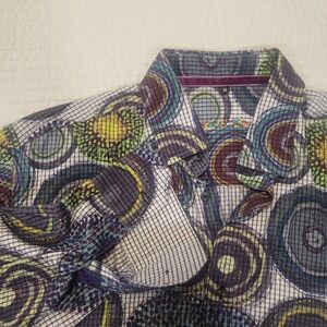 Visconti Black Mens Medium Geometric Circle Print Long Sleeve Button Down Shirt